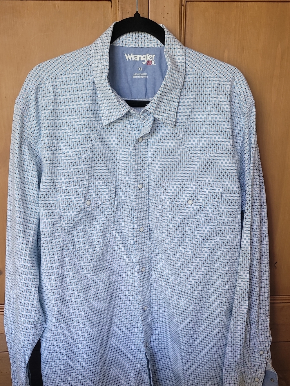 Wrangler 20X Competition Geometric Pearl Snap Western Shirt Mens XL Blue/White